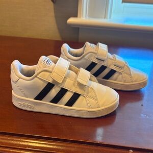 Adidas Kids White and Black Velcro Strap Sneakers